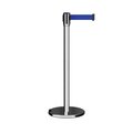 Montour Line Retractable Belt Rolling Stanchion, 2ft Pol.Steel Post  7.5ft Dk Blu ME530-PS-DBL-75